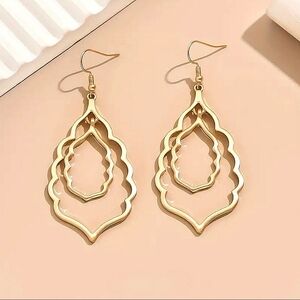Elegant Ethnic Boho Double Hoop 18kt Gold Dangle Earrings